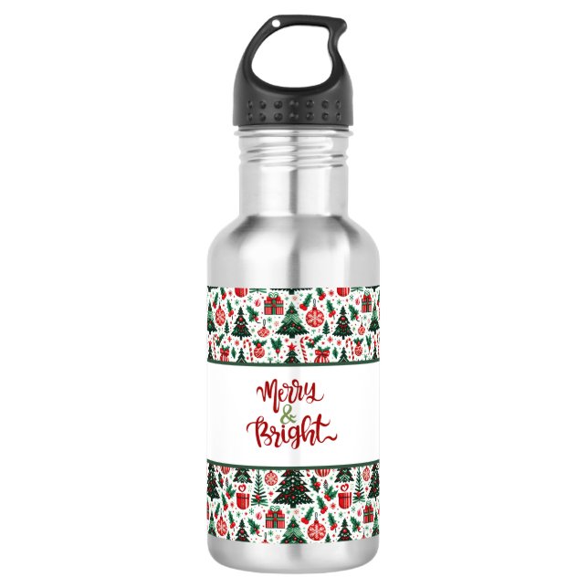 Christmas tree, presents, candy cane 710 ml water bottle (Front)