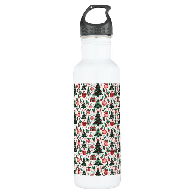 Christmas tree, presents, candy cane 710 ml water bottle (Front)