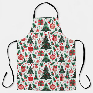 Christmas tree, presents, candy cane apron
