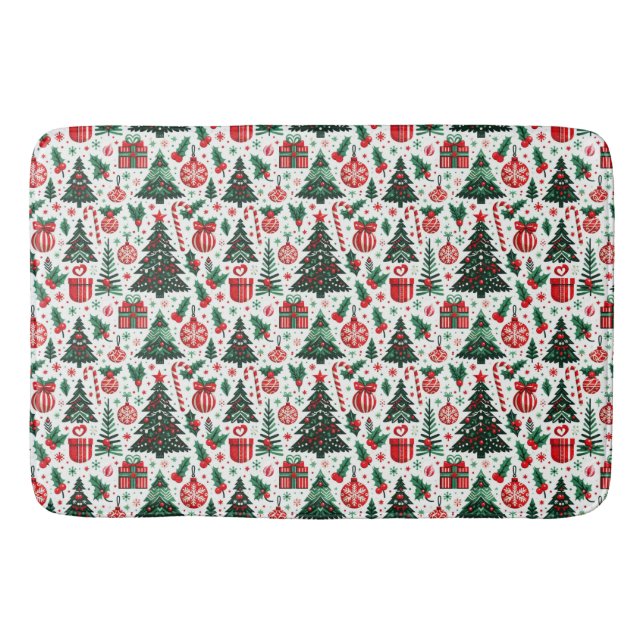 Christmas tree, presents, candy cane bath mat (Front)