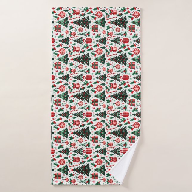 Christmas tree, presents, candy cane bath towel (Bath Towel)