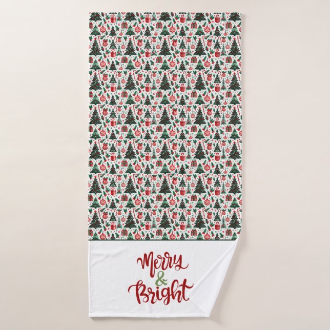 Christmas tree, presents, candy cane bath towel (Bath Towel)