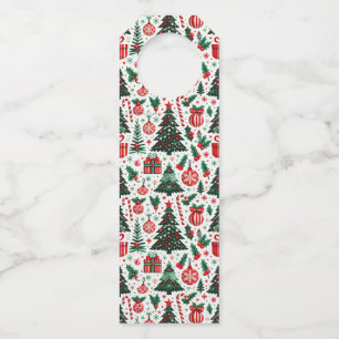Christmas tree, presents, candy cane bottle tag