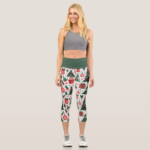 Christmas tree, presents, candy cane capri leggings