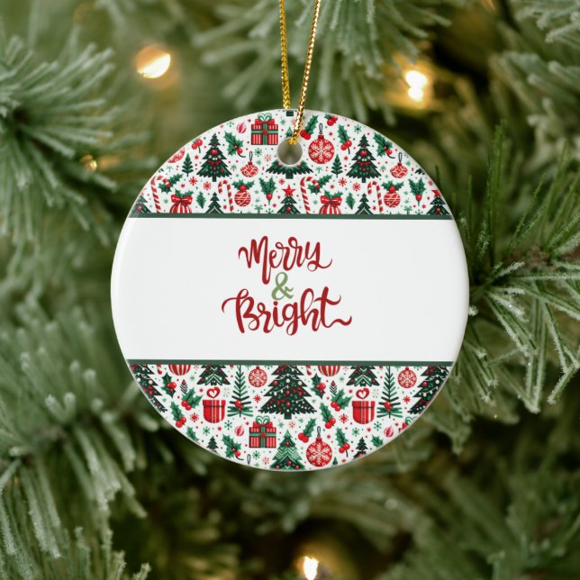Christmas tree, presents, candy cane ceramic ornament (Tree)