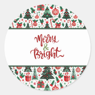 Christmas tree, presents, candy cane classic round sticker