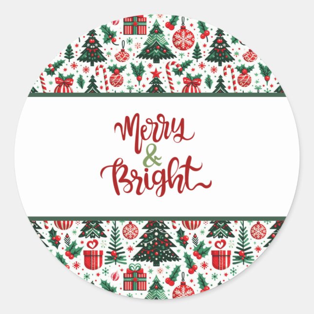 Christmas tree, presents, candy cane classic round sticker (Front)