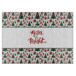 Christmas tree, presents, candy cane cutting board