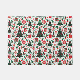 Christmas tree, presents, candy cane doormat