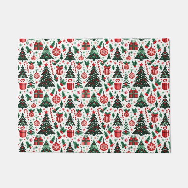 Christmas tree, presents, candy cane doormat (Front)