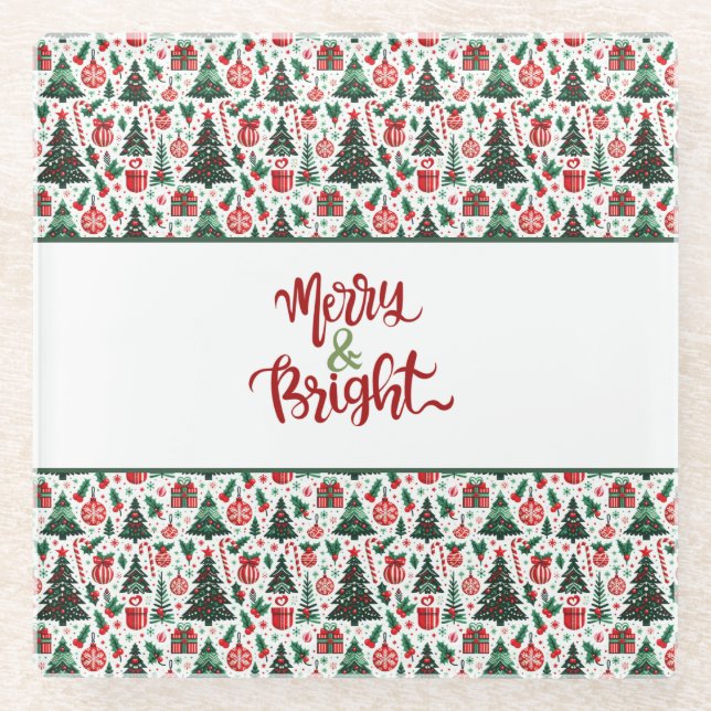 Christmas tree, presents, candy cane glass coaster (Front)