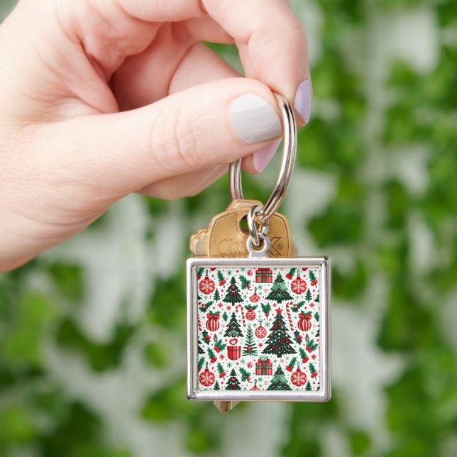 Christmas tree, presents, candy cane key ring (Hand)