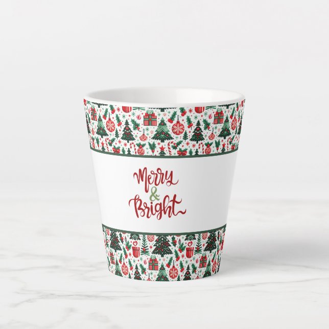 Christmas tree, presents, candy cane latte mug (Front)