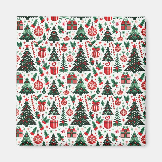 Christmas tree, presents, candy cane magnet (Front)