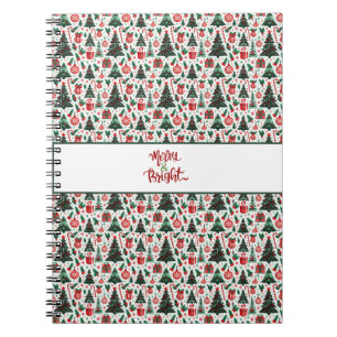 Christmas tree, presents, candy cane notebook