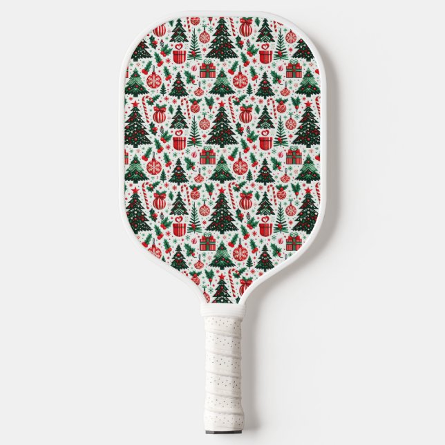 Christmas tree, presents, candy cane pickleball paddle (Front)