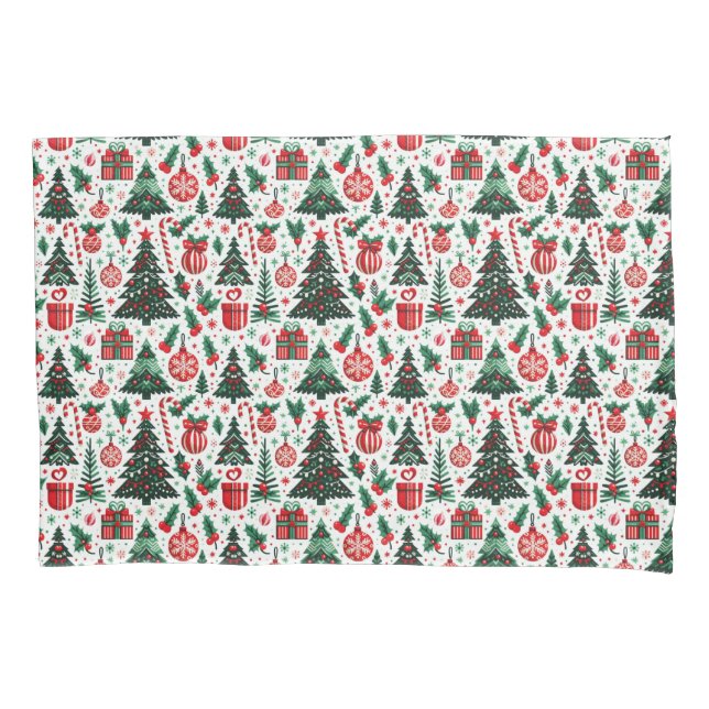 Christmas tree, presents, candy cane pillowcase (Front)