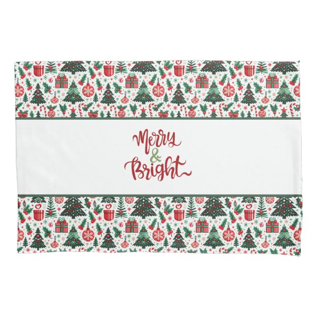 Christmas tree, presents, candy cane pillowcase (Front)
