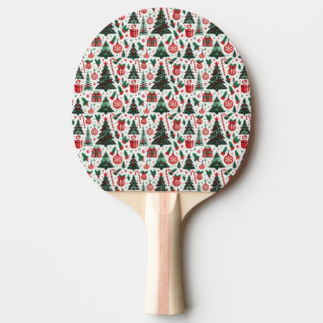 Christmas tree, presents, candy cane ping pong paddle (Front)