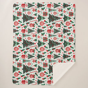 Christmas tree, presents, candy cane sherpa blanket