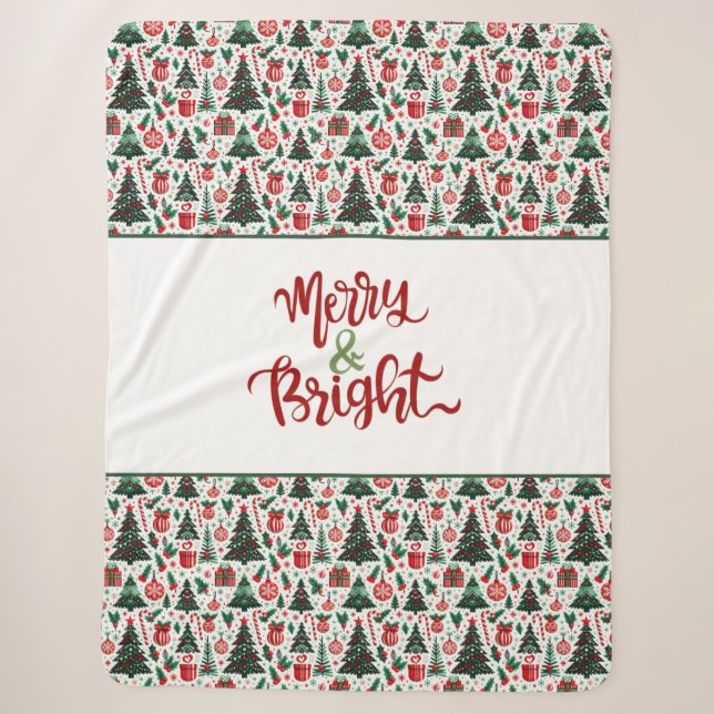 Christmas tree, presents, candy cane sherpa blanket (Front)