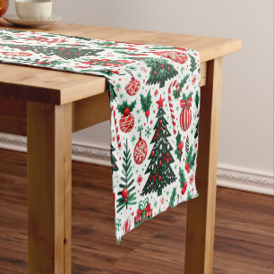 Christmas tree, presents, candy cane short table runner