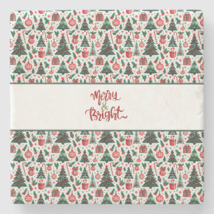 Christmas tree, presents, candy cane stone coaster