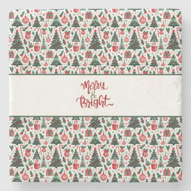 Christmas tree, presents, candy cane stone coaster (Front)