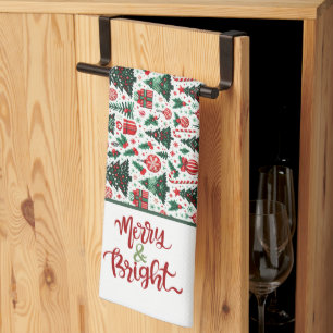 Christmas tree, presents, candy cane tea towel