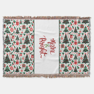 Christmas tree, presents, candy cane throw blanket