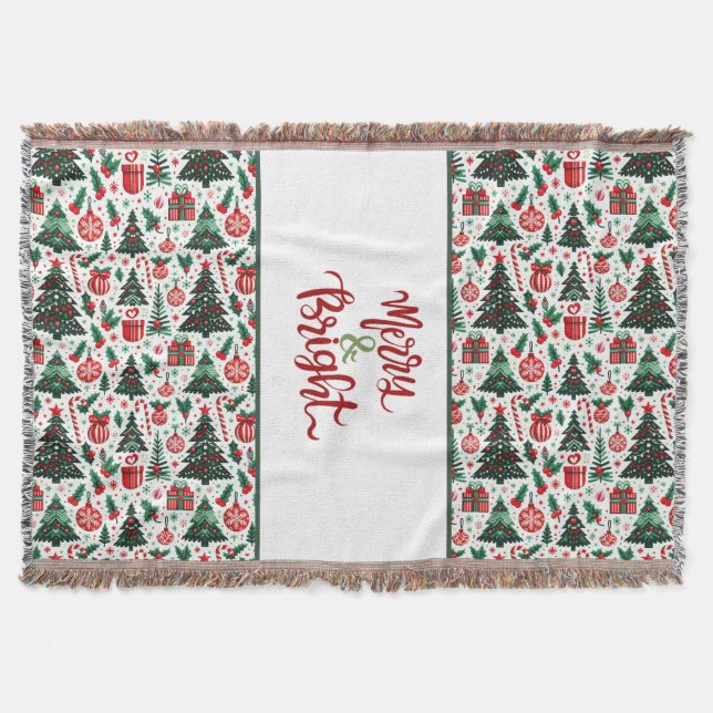 Christmas tree, presents, candy cane throw blanket (Front)