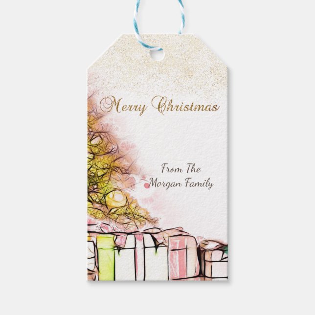 Christmas Tree,Presents, Confetti  Gift Tags (Front)