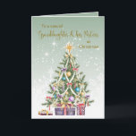 Christmas tree, presents, Granddaughter & Partner Holiday Card<br><div class="desc">Christmas tree with a lot of decorations and presents set against a pale green background with sparkling stars. A Gorgeous Christmas card for your Granddaughter and her Partner. You can adjust text according to your requirements.</div>