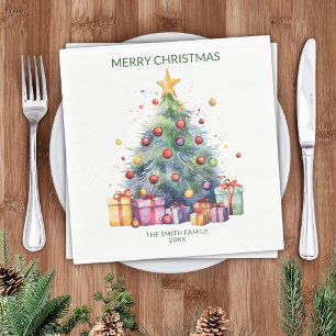 Christmas Tree Presents Green Party Napkin