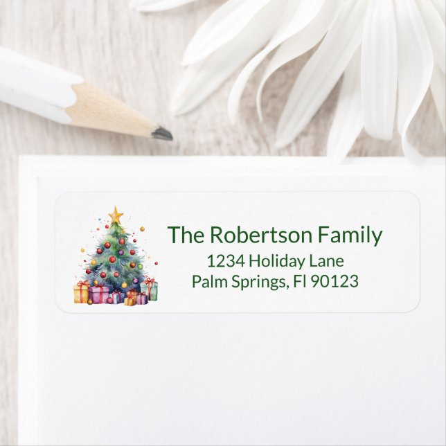 Christmas Tree Presents Green Return Address Return Address Label (Insitu)