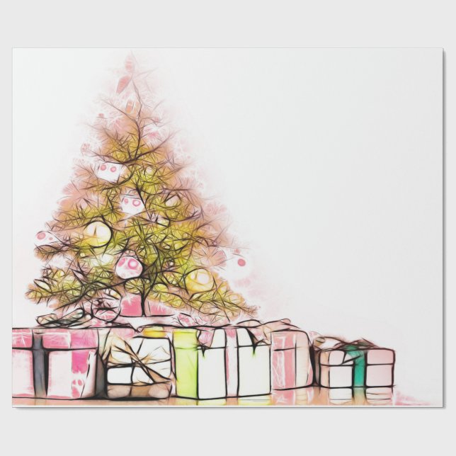Christmas Tree Presents Holiday Wrapping Paper (Flat)