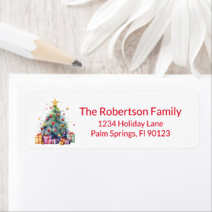 Christmas Tree Presents Red Return Address Label