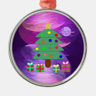 Christmas Tree & Presents Silver Round Ornament