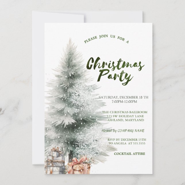 Christmas Tree,Presents Snow Christmas Party Invitation (Front)