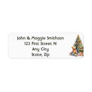 Christmas Tree Presents Teddy Bear Vintage Scene Return Address Label