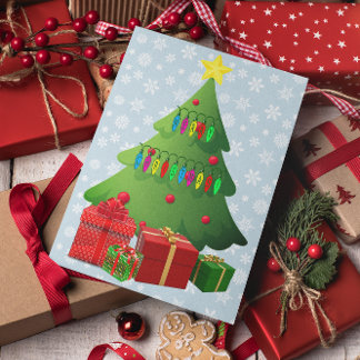 Christmas Tree & Presents Winter Snow Your Message Holiday Card