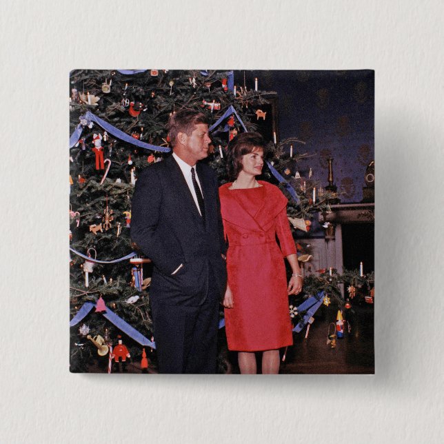 Christmas Tree President John Kennedy & Jacqueline 15 Cm Square Badge (Front)