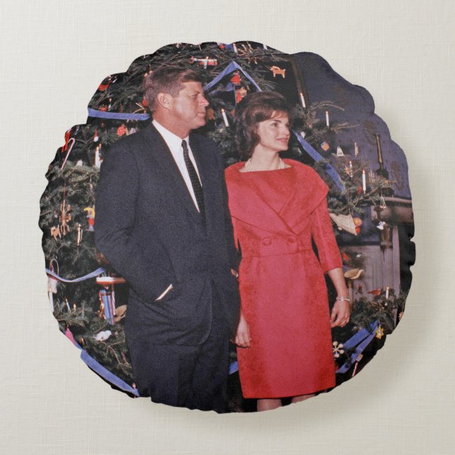 Christmas Tree President John Kennedy & Jacqueline Round Cushion (Front)
