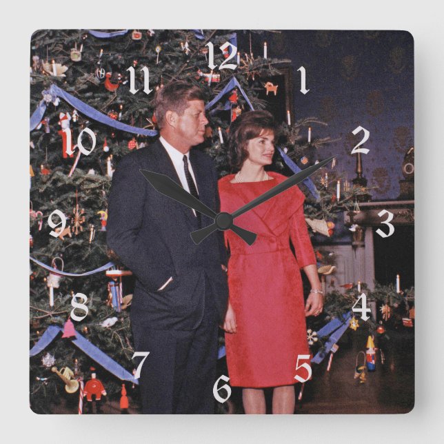 Christmas Tree President John Kennedy & Jacqueline Square Wall Clock (Front)