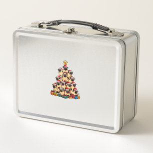 Christmas Tree Pugs Pug Dog Metal Lunch Box
