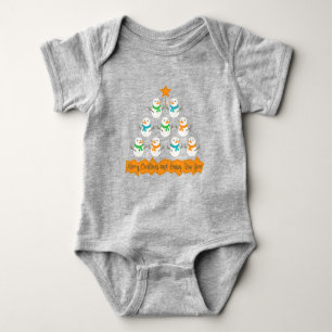 Christmas tree pyramid made of xmas snowmen baby bodysuit