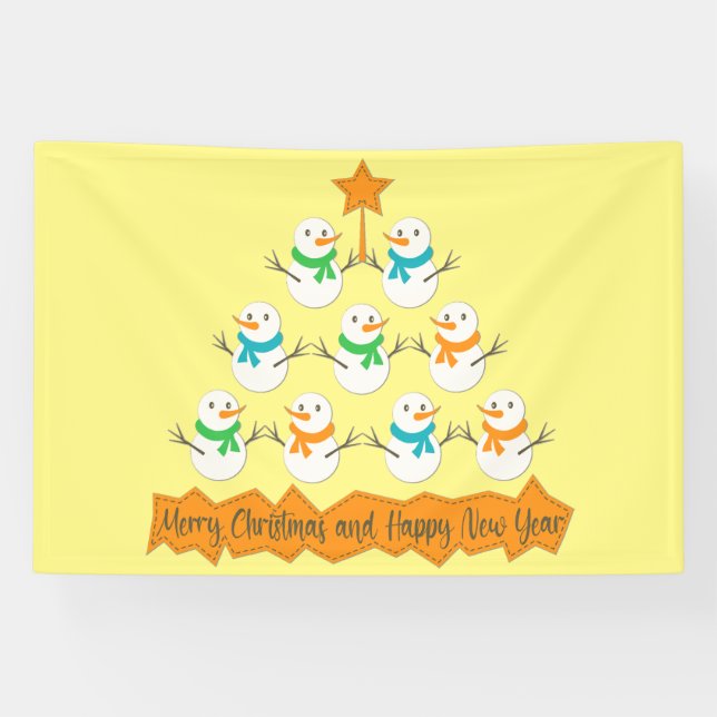 Christmas tree pyramid made of xmas snowmen banner (Horizontal)