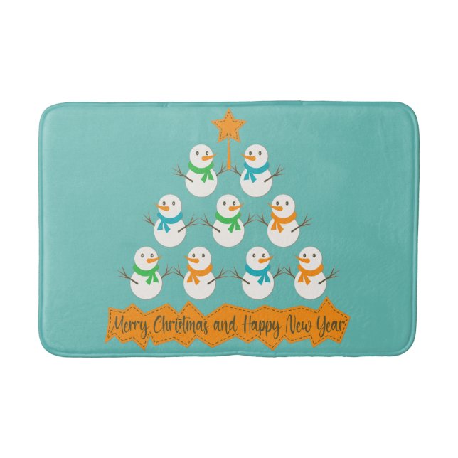 Christmas tree pyramid made of xmas snowmen bath mat (Front)