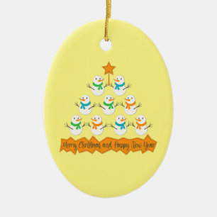 Christmas tree pyramid made of xmas snowmen ceramic ornament