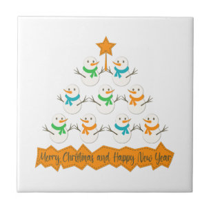 Christmas tree pyramid made of xmas snowmen ceramic tile